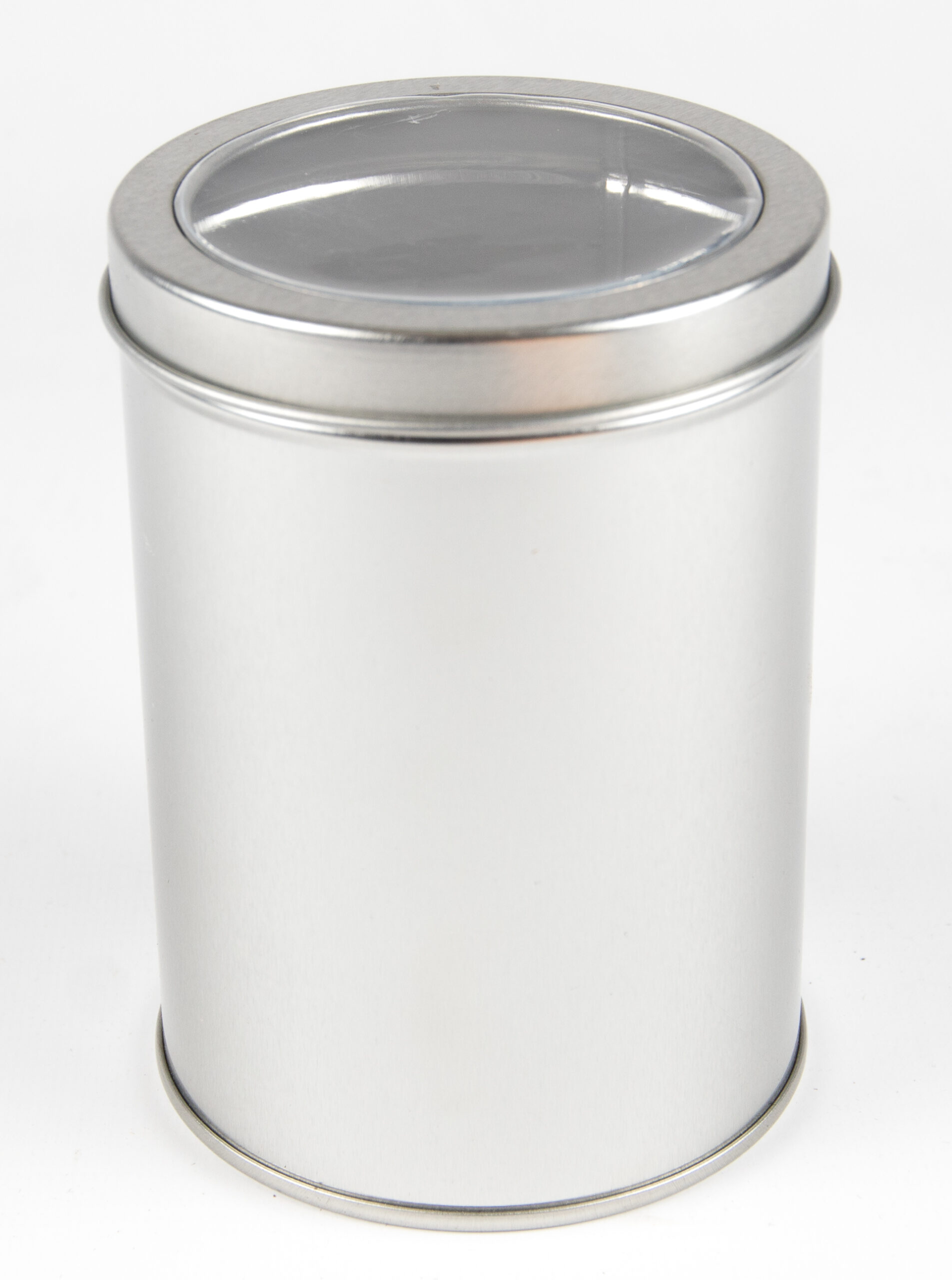 Lata 150 grs plata con tapa transparente